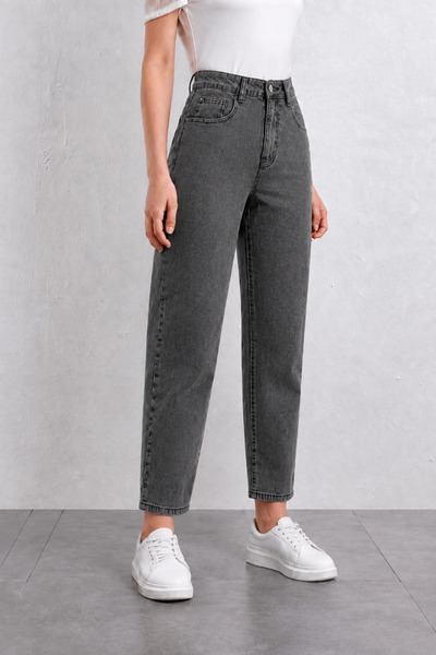 sion jeans Smoked Boyfriend Mom Jean High Waist Black Snow Wash Daily Casual ...