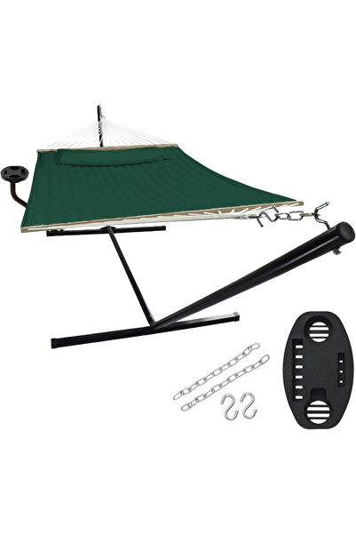 OEM Double Garden Hammock with Stand and Table, 205 kg Capacity, Green