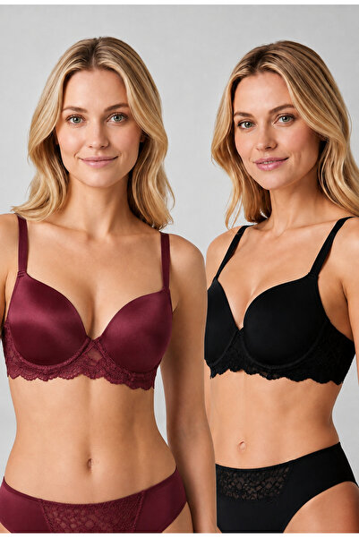 Pierre Cardin 2-Piece Economical Pack 6807 Kansas Lace Micro Satin Bra Set (D...