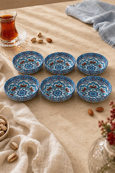 Sarkap Home 10 cm Çap, 3.2 cm Yükseklik 6'lı Turkuaz Çini Desenli Dondurmalık...