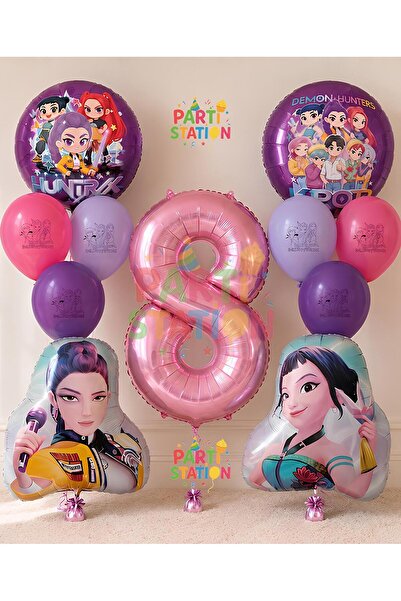 Parti Station K-Pop Balloon 8Th Birthday Set 11 Pieces Demon Hunters Balloon Set