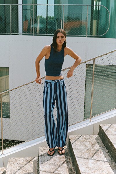 Pull & Bear Çizgili barrel jean