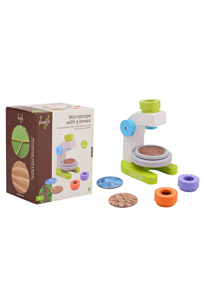 Joueco Microscop din lemn cu 3 lentile pentru copii