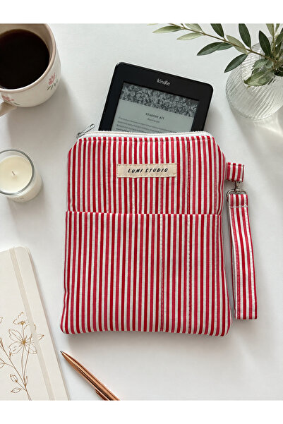 lumi Studio Kırmızı-Pembe ÇizgiliKindle Kılıfı -E-Kitap Okuyucu Çantası- Elya...