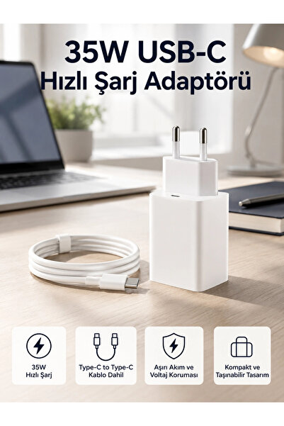 35W USB-C Hızlı Şarj Adaptörü Type-C to C Kablo Seti