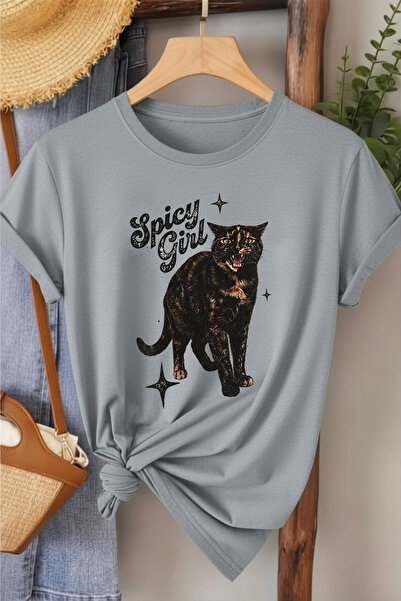 l'eivor Spicy Girl Cat Printed Cotton Women's T-Shirt