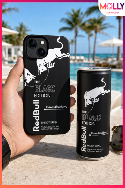 Molly iPhone 15 İçin Siyah The Black Edition Desenli İçi Kadife Silikon Kılıf