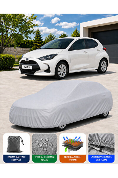 COCEM Toyota Yaris Uyumlu Araç Brandası Su Geçirmez UV Korumalı Tam Koruma Gri
