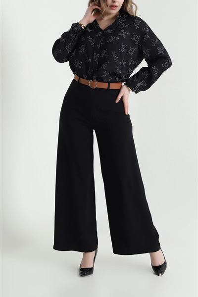 VıoShıne Women's Belted Pocketless Zippered Tencel Crepe Trousers