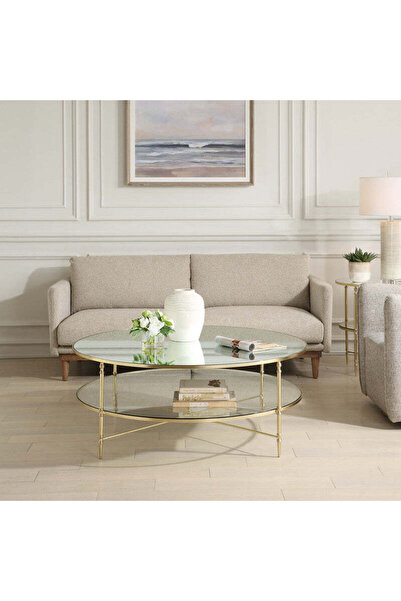 UTTERMOST طاولة قهوة مستديرة من هينزلر مقاس 126 عرض × 49 ارتفاع × 126 عمق بلو...