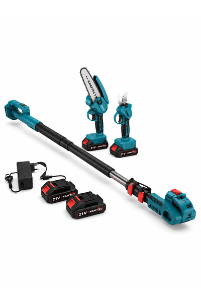 kraftech KRAFFTEC Set de unelte de grădină fără fir 3-în-1, Mini-drujbă de 21...