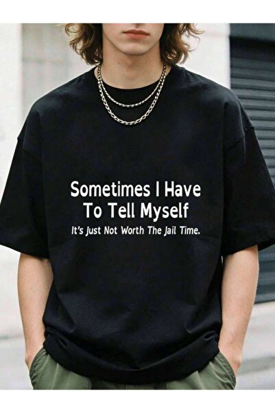 NOURAM 1pc Mens Clothes Funny Text Print Black TShirt, Unisex Casual Crew Nec...