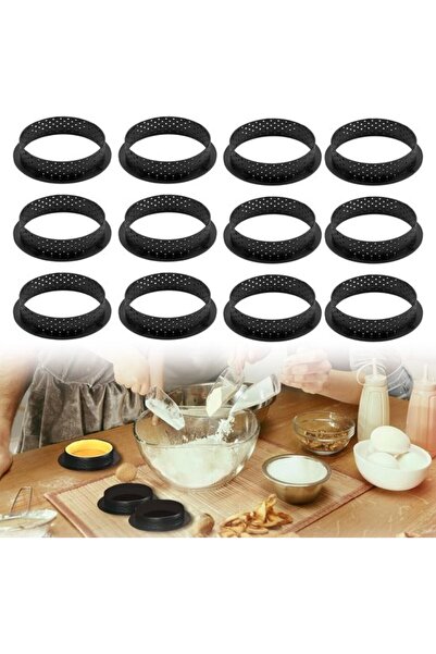 STARSTAR 12-Piece Mousse Ring Pack, 9.7x2 cm, Nylon, Black, Perforated Cake M...