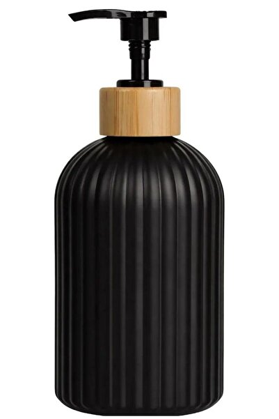 Morvena Picks Dozator de sapun de 500 ml, sticla pompa neagra, finisaj lemn, ...