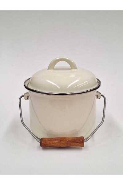qussine Enamel Mini Bakraç Milk Yogurt Bucket 14 cm 1.4 Lt Pulses Storage Pot Yogurt Pot