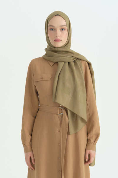 Nihan Cotton Naia Blend Natural Shawl - Olive