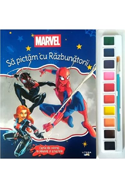 Litera Marvel. Sa pictam cu Razbunatorii. Carte de colorat cu pensula si acua...