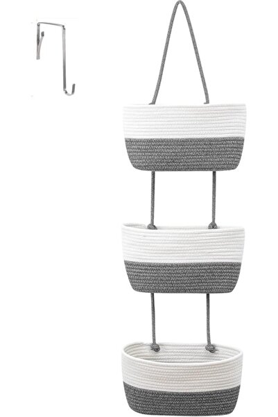 STARSTAR 3-Tier Hanging Door Cotton Rope Basket Wall-Mounted Room Storage Org...