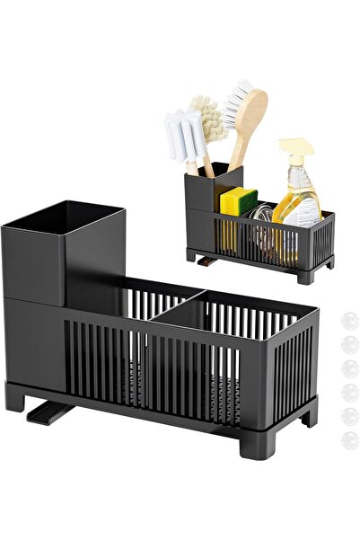 STARSTAR Plastic Kitchen Sink Sponge and Brush Holder with Automatic Drain Tray