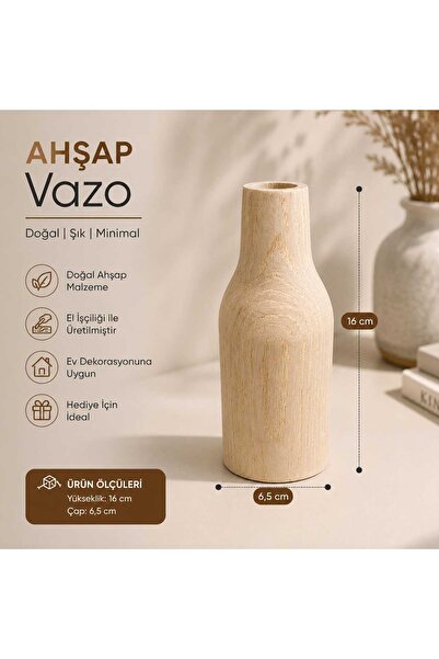 EVİNİZİNRİTMİ Ahşap Vazo Dekoratif Minimalist Tasarım Doğal Odun Ev Salon Ofi...