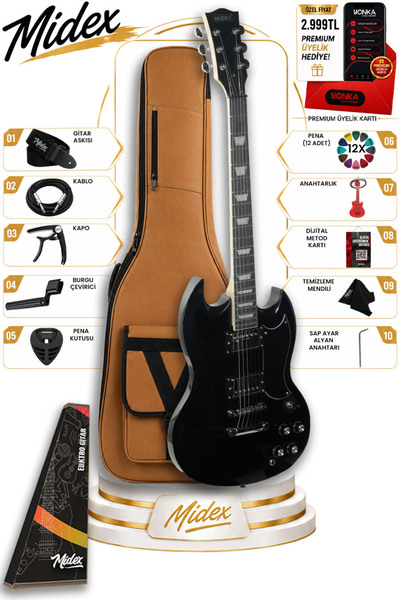 Midex SG-Special-BK Profesyonel SG Kasa HH Elektro Gitar Seti Siyah