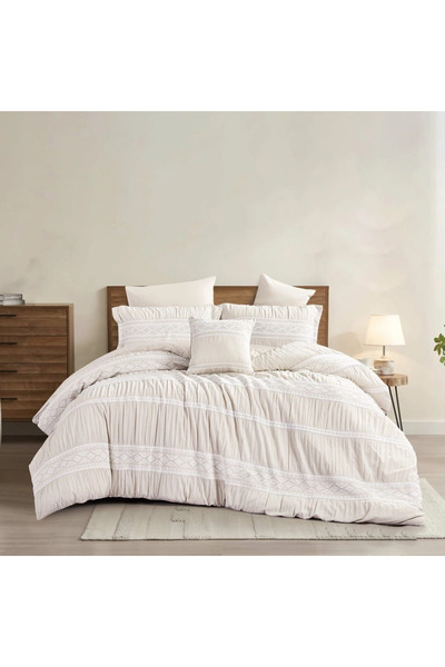 Pazar Home Bedding مفرش بازار هوم روبي مخطط نفرين 7 قطع بحشوة مخيطة 260*240سم