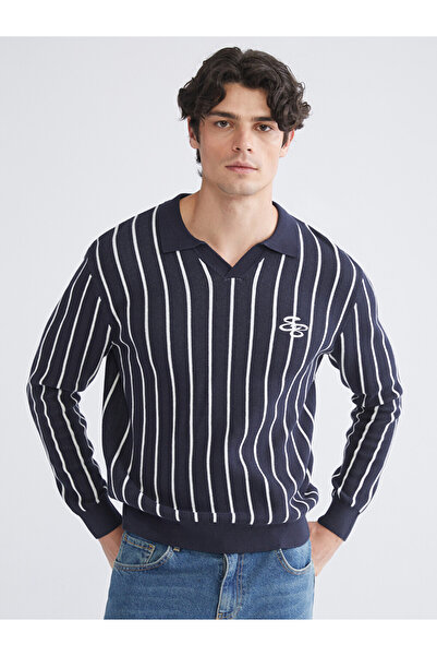 LC Waikiki Polo Neck Long Sleeve Striped Men's Knitwear Sweater