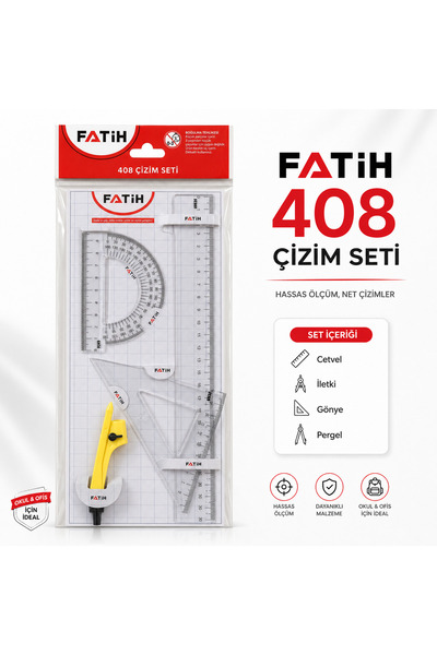 Fatih 408 Çizim Seti Pergel Cetvel İletki Gönye ve Dereceli Cetvel – Geometri...