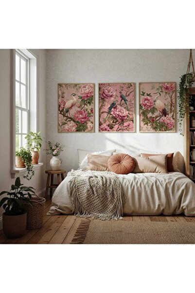 woodhomeworks Wooden Framed 3-Panel Painting Light Pink Peony Qmrc