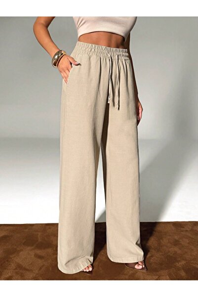 AREF JEANS Linen Lace-Up Relaxed Fit Trousers