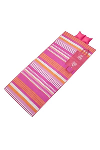CATIANO Saltea de plajă triplă cu geantă, fucsia, cu dungi de vară și pernă g...