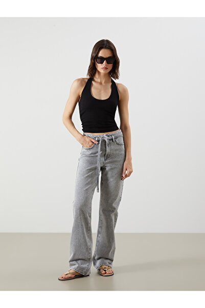 LC Waikiki High Waisted Sash Detailed Wideleg Women's Jeans