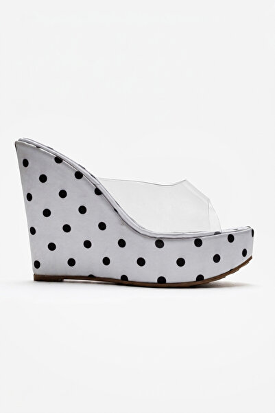 Ayakkabı Ateşi Women's White Polka Dot Detailed Transparent Strap Special Des...