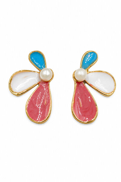 Jack Ferrero Colorful Enamel Pearl Detailed Flower Design Bijoux Earrings