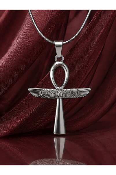 voyageaccessory قلادة أنخ من الفولاذ المقاوم للصدأ باللون الفضي بتصميم مفصل ل...
