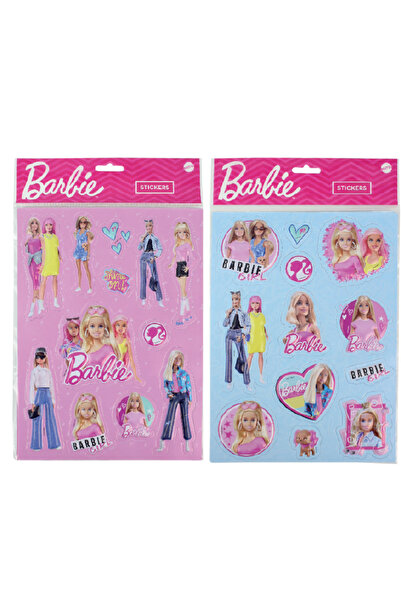 Barbie 2 adet farklı figürler kabartmalı büyük boy sticker kız çocuk seti