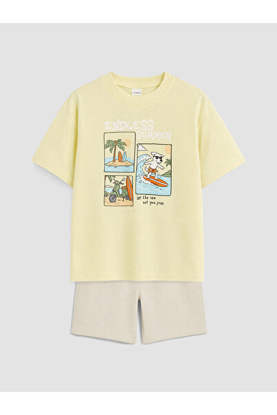 LC Waikiki طقم شورت للأولاد مطبوع باللون الأصفر من LCW Kids