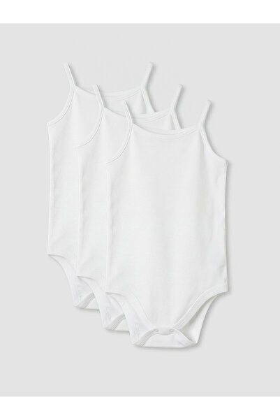 LC Waikiki Nevavm Square Collar Baby Girl Snap Fastener Bodysuit 3-Piece Set