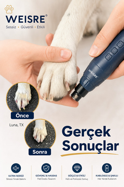 Weisre Şarjlı Pet Tırnak Törpüsü Kedi Köpek Elektrikli Tırnak Bakım LED Ekran Type-C WSR-117