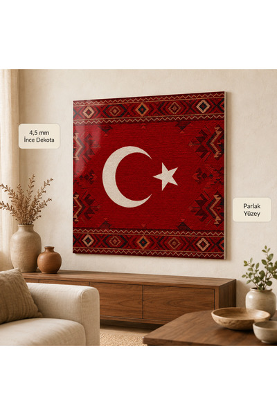 HiperAD Reklam Kilim Motifli Türk Bayrağı Dekota Tablo 4,5 mm, Ay Yıldızlı Et...
