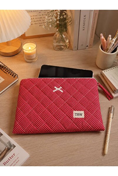 TALL WAY Kırmızı puantiye fiyonklu tablet kılıfı- 11-12 inç