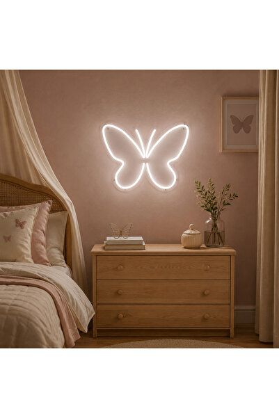 Prime Neon Kelebek Figürlü Beyaz Neon LED Tabela 30 cm – Çocuk ve Genç Odası ...