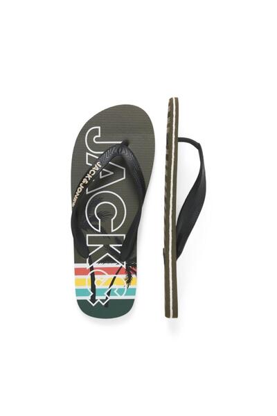 Jack & Jones Σαγιονάρες ανδρικές "Palm print" Olive Night χακί