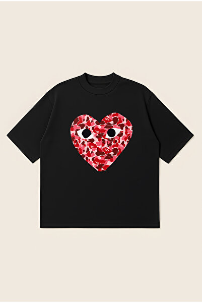 Moon Dancer Comme Des Garçons X Bape Collab Heart Printed Oversize Boxy Cut U...