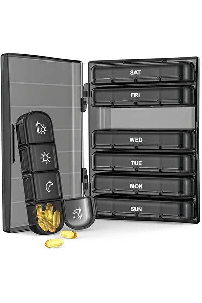 STARSTAR 2-Pack 7-Day AM/PM Weekly Pill Organizer Box (4-Times-a-Day, Black)