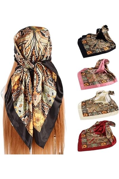 STARSTAR 4-piece women's silk headscarf, satin hair scarf, large square scarf...