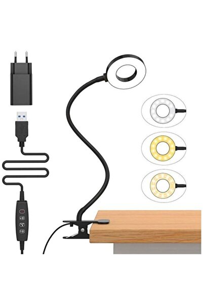 STARSTAR 7W flexible clip-on desk lamp with USB interface, 360° rotation, 3 l...
