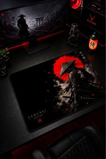 Lord Mountain Baskılı Dijital Tasarımlı Oyuncu Mouse Pad, Kaymaz Taban, Dikişli Gaming Mouse Pad Samurai 50x40 Cm