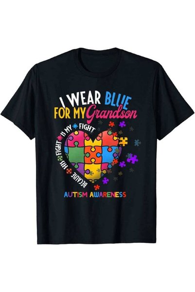 Astogria13 قميص I Love My Grandson Awareness - أسود، ناعم، برقبة مستديرة، تصم...
