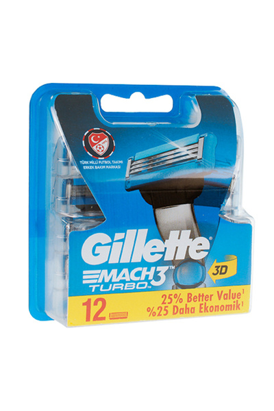 Gillette Mach3 Turbo replacement blades, pack of 12, for men
